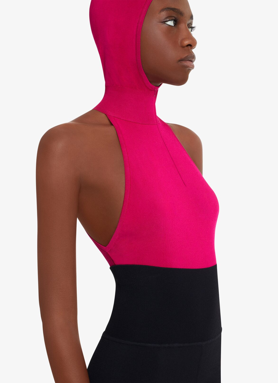 HOODED BODYSUIT HIGH SHINE KNIT ALAÏA FUCHSIA HOODED BODYSUIT HIGH SHINE KNIT